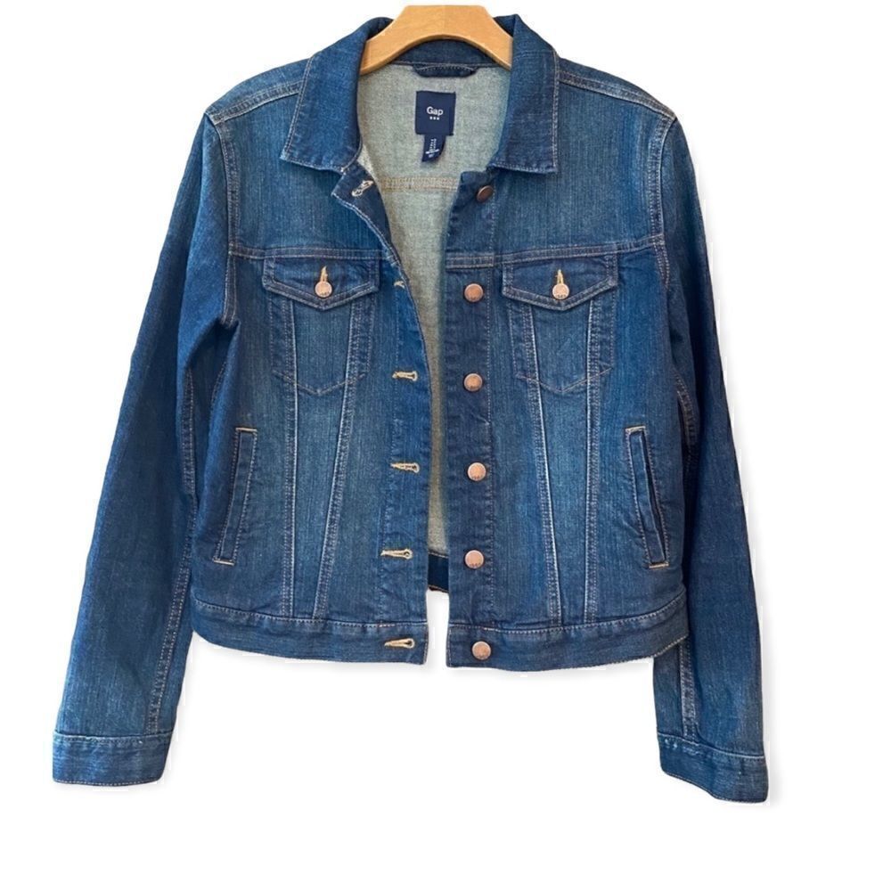 GAP Sz S Classic Blue Denim Copper Buttons Western Rustic Cowboy Jacket
